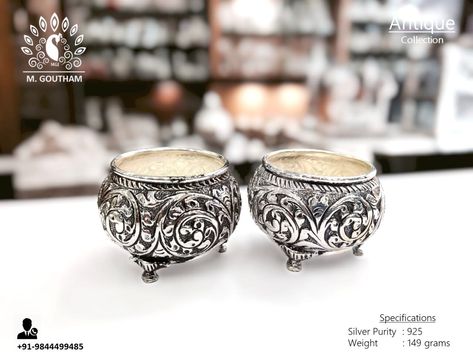 Antique Silver Pooja Items, Silver Articles, Pooja Decor, Diwali Pooja, Emerald Stone Rings, Pooja Items, Silver Pooja Items, Ganpati Decoration, Antique Silver Jewelry