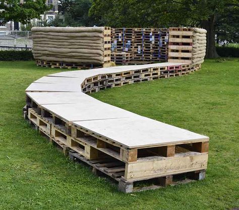 Student Built Recycled Pallet Pavilion Connects Architecture with Nature | Inhabitat - Green Design, Innovation, Architecture, Green Building Temporary Architecture, Green Facade, Pallet House, Residential Building Design, Pallet Projects Furniture, Eco Architecture, Recycled Pallet, Recycled Pallets, Street Furniture