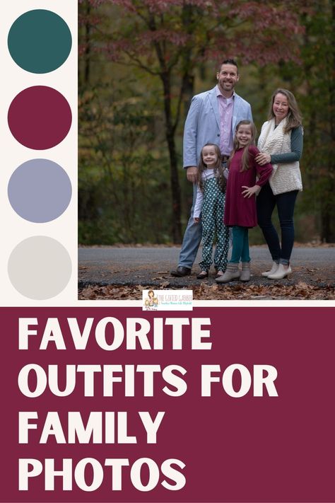 Consider a dark teal and maroon color palette for your next coordinated family photos session. Coordinated family outfits for pictures can take some planning and ideas. Center your own family's coordinating outfits around two basic colors like teal and maroon or burgundy. Then, add in pops of neutrals to help ground the look. Feel confident in your next family photo shoot! Burgundy And Navy Family Pictures, Navy And Burgundy Family Pictures, Navy Blue Family Pictures Outfits, Big Family Photoshoot Color Schemes, Outdoor Fall Family Pictures Outfits, Ac Photo, Outfits For Family Photos, Picture Color Schemes, Clean Outfit