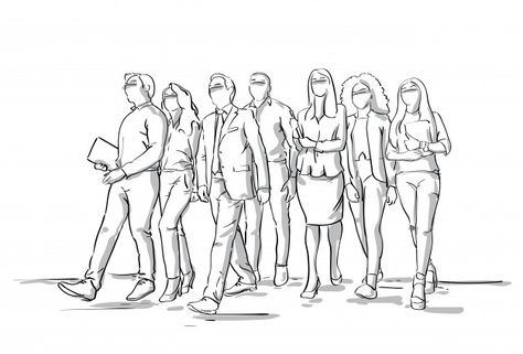 Group of sketch businesspeople walking b... | Premium Vector #Freepik #vector #background #business #people #hand Group Sketch, Profile Drawing, Walking People, Dark Blue Shirt, Short Dark Hair, Building Drawing, Character Template, Sketches Of People, Business Men