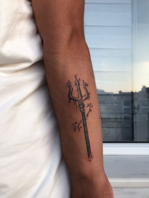 Trident Arm Tattoo, Poseidon Trident Tattoo, Percy Jackson Tattoo, Hell Tattoo, Trident Tattoo, Tattoos Inspo, Shiva Tattoo Design, Naruto Tattoo, Shiva Tattoo