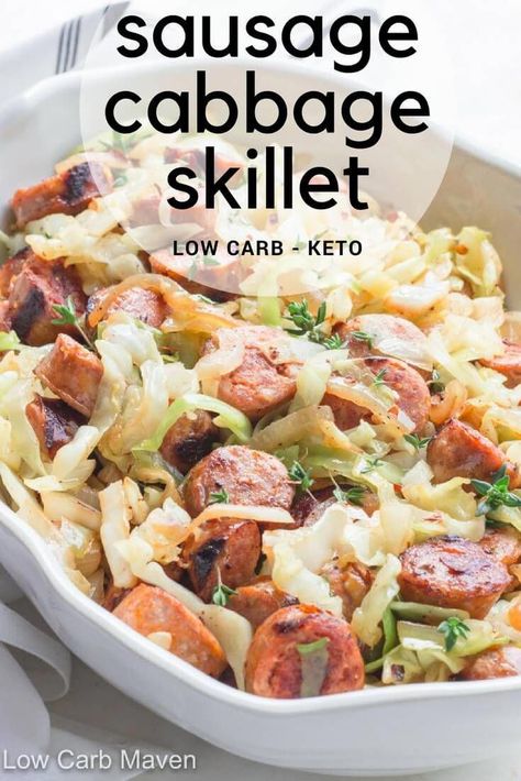 Sausage Cabbage Skillet, Sausage And Cabbage Skillet, Keto Cabbage Recipe, Keto Skillet, Sausage And Cabbage, Sausage Cabbage, Cabbage Skillet, Dinner Sausage, Dinner Keto