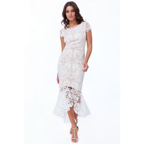 Goddiva - Lace High Low Maxi Dress - White | Goddiva Older Bride Dresses, Vow Renewal Dresses, Sau Lee, Lace Pencil Dress, Second Wedding Dresses, White Dress Formal, High Low Maxi Dress, Second Wedding, Womens Wedding Dresses