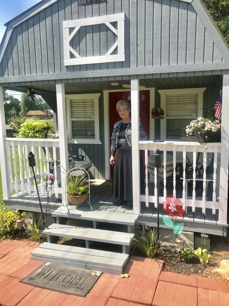 Shed House Exterior, Cottage Conversion, Shed To Tiny House Conversion, Bathroom Tiny House, Guest House Shed, Shed To Home, Tiny Guest House, House Community, Shed Tiny House