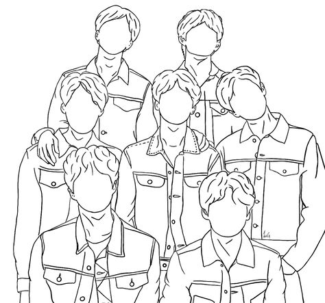 BTS outline drawing ©️leegoldfarb Bts Outline Drawing, Bts Line Art Drawing, Drawing Outlines Sketch, Line Art Bts, Bts Line Art, Bts Painting, Drawing Outlines, Embroidered Canvas Art, Logo Outline