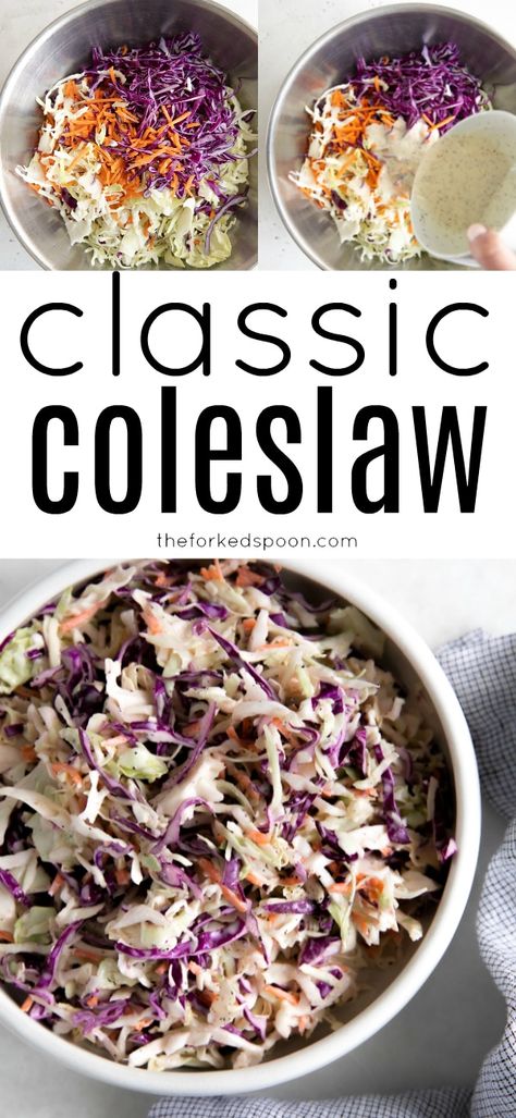 My favorite super easy Coleslaw Recipe with homemade creamy coleslaw dressing. Crisp and refreshing, this amazing recipe takes just 10 minutes to make and tastes fantastic with all of your favorite potluck, bbq, and summer recipes. Yummy Coleslaw Recipe, Tabouli Salad Recipe, Perfect Baked Sweet Potato, Creamy Coleslaw Dressing, Classic Coleslaw, Easy Coleslaw, Coleslaw Recipe Easy, Coleslaw Dressing, Homemade Coleslaw