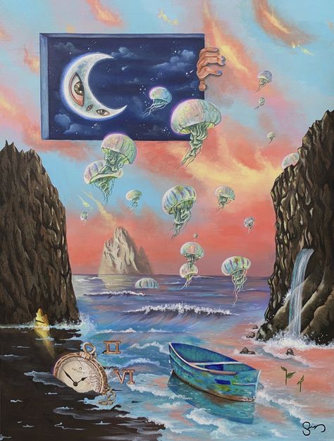 surreal art surrealism art painting Surealism Art, Psychadelic Art, Surrealism Painting, Visionary Art, Art Collage Wall, Hippie Art, Ethereal Art, Funky Art, Surreal Art