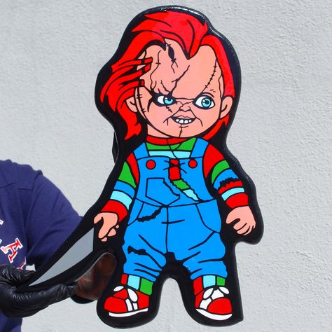 Chucky | Wall Art Chucky Cartoon, Chucky Painting, Chucky Drawing, Cricut Stencils, Bear Wall Art, Hand Painted Wall Art, Ghost Busters, Japanese Tattoo Art, Wooden Wall Art