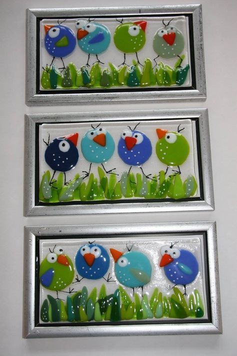 Glass Fusing Ideas Simple, Fused Glass Art Ideas Simple, Fused Glass Birds Ideas, Easy Fused Glass Ideas, Easter Fused Glass Ideas, Fused Glass Art Ideas For Beginners, Glaskunst Inspiration Ideas, Glass Fusing Projects For Beginners, Fused Glass Art Ideas