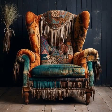 Dishfunctional Designs: Cozy, Comfy Neutral Boho Chairs Boho Chair Bedroom, Funky Chairs Living Room, Vintage Chairs Living Room, Boho Furniture Bohemian Style, Statement Chairs Living Room, Funky Armchairs, Living Room Chairs Ideas, Vintage Chairs Makeover, Boho Chairs