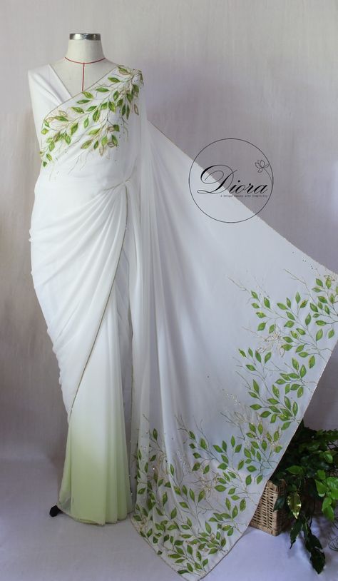 #diora #dioraembroidery #dioraapparel #details  #handpaintingsaree #embelishment #handembroidery #designersaree #designerdress #uniquebeauty #elegance #Emergingbrand #2022year Hand Painting Dress Design, Painting Sarees Hand, Painting On Dresses Design, Fabric Saree Design, Design For Saree Painting, Simple Fabric Painting Designs For Sarees, Painting Ideas For Sarees, Fabric Painting Saree Design, Fabric Painting Dupatta Designs