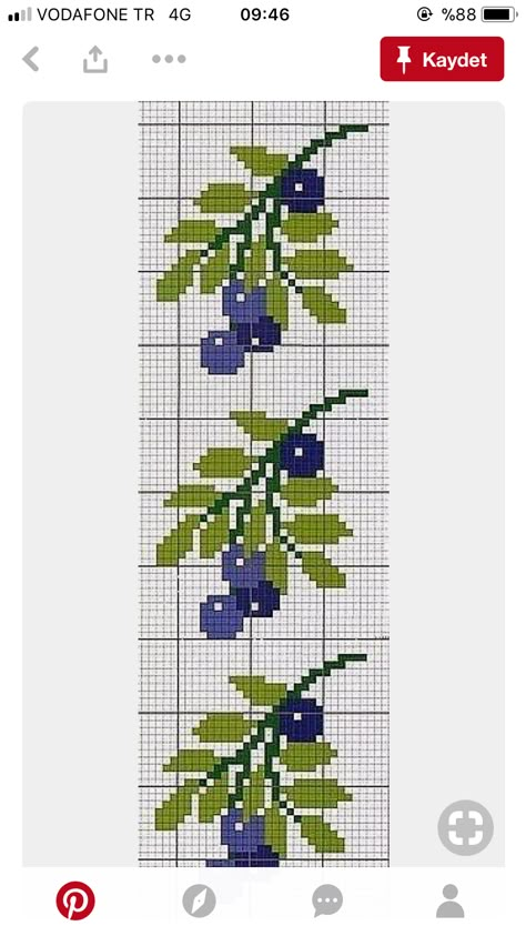 Blueberry Cross Stitch Pattern, Olive Branch Cross Stitch, Embroidery Theme, Colourful Cross Stitch, Blackwork Cross Stitch, Cross Stitch Fruit, Tiny Cross Stitch, Cross Stitch Tree, Pola Sulam