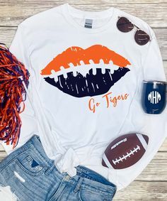 23 T-shirt ideas for my biz in 2021 | cute shirt designs, vinyl shirts, diy shirt Football Spirit Shirts, Sports Shirts Ideas, Cheer Tops, Funny Football Shirts, Lips Graphic, Football Shirt Designs, Football Team Shirts, Lips Shirt, Sports Mom Shirts