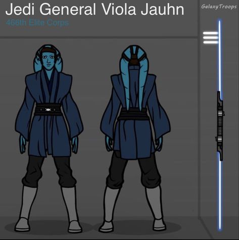 Jedi General Viola Jauhn was the leader of the 466th Elite Corps and shared that leadership with Commander Vaie. When Order 66 was given, General Jauhn & the rest of the 466th was on Rodoron, an outer rim world. They were clearing a large citizen village when they were ambushed by the CIS. General Jauhn & Vaie fled into a building whilst the rest of the troops dispatched themselves to different buildings. Vaie told her to run after hearing radio chatter about executing Order 66. Jedi General, Jedi Art, Order 66, Wing Commander, Jedi Sith, Star Wars Models, Jedi Order, Galactic Republic, Jedi Master