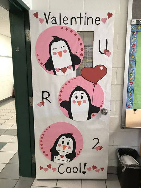 Class Door Valentines Day, Valentines Door Ideas, Penguin Classroom Door Ideas, February Door Decorations Classroom, Valentine Door Decorations For School, Valentines Day Door Classroom, Valentine’s Day Classroom Door, Valentine’s Day Door Decorations For Classroom, February Classroom Door