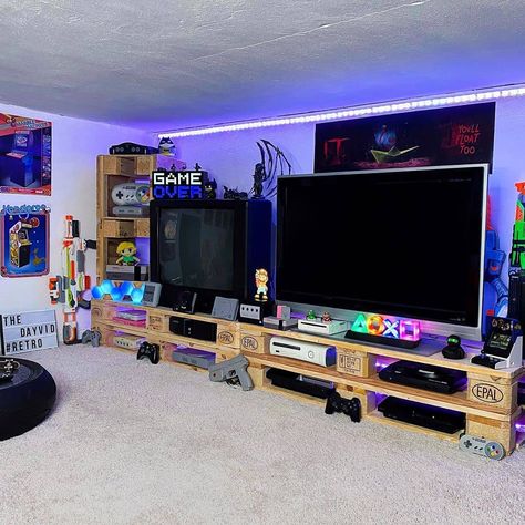 Two Tv Gaming Setup, Lofted Cabin, Male Bedroom Ideas, Games Room Inspiration, Boys Game Room, Small Game Rooms, Free Giveaways, Video Game Room Design, Video Game Rooms