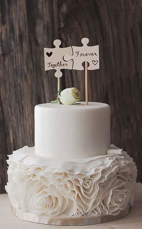 24 Creative Wedding Cake Topper Inspiration Ideas ❤️ See more: http://www.weddingforward.com/wedding-cake-topper-ideas-inspiration/ #wedding #cakes Woodsy Wedding Cake, Woodsy Cake, Wedding Puzzle, Wedding Cake Toppers Unique, Creative Wedding Cakes, Rustic Wedding Cake Toppers, Rustic Cake Toppers, Woodsy Wedding, Wedding Cake Rustic