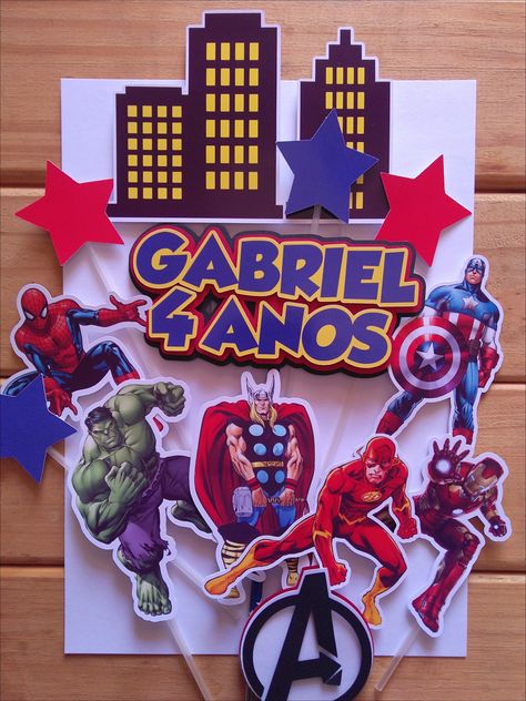 Topo de Bolo Avengers Toppers Diy, Diy Cake Topper, Superhero Party, Kids Art, Paper Design, Cake Toppers, Art For Kids, Avengers, Marvel