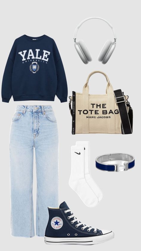 Yale Tshirt Outfit, Yale Outfits For Women, Yale University Aesthetic Outfits, Yale Outfit Aesthetic, Yale Aesthetic Outfit, Yale Outfits, Unrealistic Wishlist, Air Port, Clothing Board