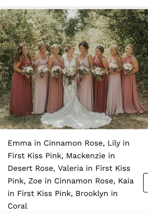 Bridesmaid Dress Color Schemes, Bridesmaid Color Scheme, Dusty Pink Bridesmaid Dresses, Peach Bridesmaid Dresses, Blush Pink Bridesmaid Dresses, Wedding Color Pallet, Fall Bridesmaids, Dusty Rose Bridesmaid Dresses, Rose Bridesmaid Dresses