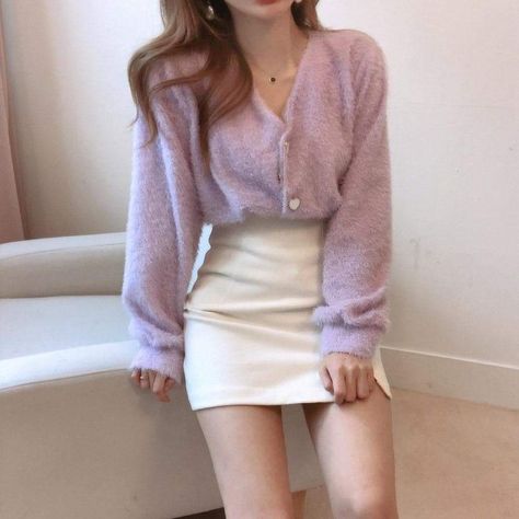 Fashion V-neck Single Breasted Knitting Cardigan Sweater SP15599 - Harajuku Kawaii Fashion Anime Clothes Fashion Store - SpreePicky Cardigan Y2k, Y2k Aesthetic Fashion, Knitting Cardigan, Vsco Aesthetic, Loose Cardigan, Purple Outfits, Fitted Cardigan, Heart Button, Sweater Crop