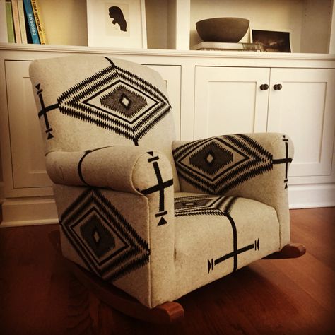 Pendleton Themed Room, Pendleton Nursery, Pendleton Blankets, Childrens Rocking Chairs, Pendleton Blanket, Rocking Chair Nursery, Parenting Goals, Family Cabin, Shower Chair