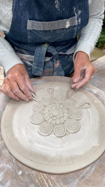 Mandala Art Ceramic, Dance Mandala, Clay Mandala, Jena Bedson, Ceramic Mandala, Calming Nature, Pottery Inspo, Beginner Pottery, Hand Building