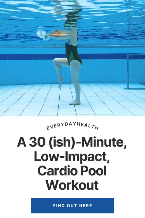 A 30 (ish)-Minute, Low-Impact, Cardio Pool Workout This full-body workout will get your heart rate up. But water provides natural resistance, making it joint-friendly. There are numerous reasons to move your workout to the water. And if you’re looking for a way to escape the summer’s grueling temperatures and keep your workout cool, the water helps with that, too. Want to mix up your workout routine? There’s no better place to do that than a pool. The Pool-Based, Aqua Aerobics-Inspired Workout Pool Weights Workout, Pool Workout Routine, Water Aerobic Exercises For Seniors, Aquatic Exercises Pool Workout, Water Aerobics Workout Routines, Pool Excercises Workouts Videos, Water Fitness Exercises, Water Exercises Pool, Pool Cardio Workout