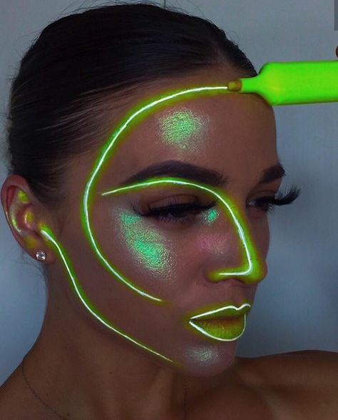 Glow Face Paint, Black Light Makeup, Uv Face Paint, Neon Face Paint, Makeup Neon, Uv Makeup, Disco Makeup, Holloween Makeup, Neon Makeup