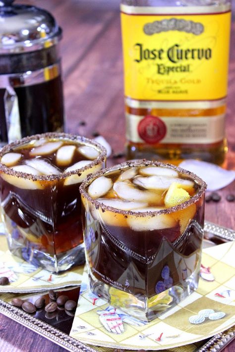 Iced coffee mixed with tequila, a lemon twist and served in a rimmed glass of ground coffee and sugar. Talk … Coffee Tequila, Margarita Day, National Margarita Day, Coffee Mix, Low Carb Appetizers, Easy Seafood Recipes, Drinks Alcohol, Coffee Cocktails, Margarita Recipes