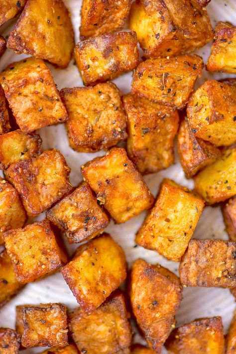 Air Fryer Home Fries Air Fryer Home Fries, Bread Calories, Sauteed Eggplant, Grilled Chicken Tenders, Recipes With Naan Bread, Yellow Food, Gluten Free Italian, Low Carb Flour, Home Fries