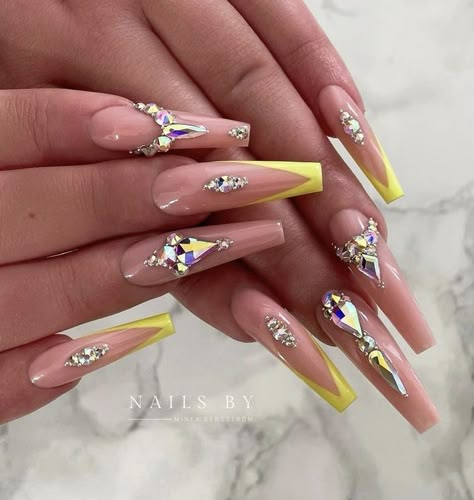 Nail Color Combinations, Diamond Nail Designs, Bright Summer Nails Designs, Fun Summer Nails, Bling Design, Nail Art Designs Summer, Nails Design With Rhinestones, Shiny Nails, Diamond Nails