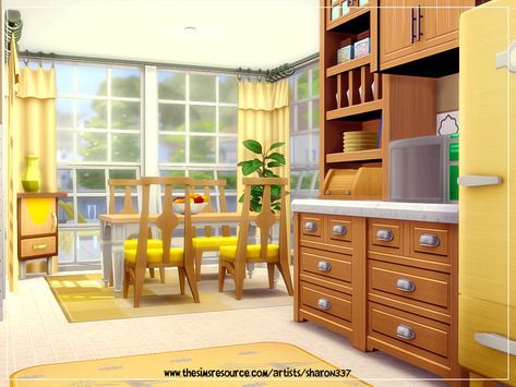 sharon337's Tiny Yellow - Nocc Yellow Sims 4 House, Sims 4 Yellow House, Sims Rooms, Sims4 House, Sims 4 Kitchen, Sims Building, City Dog, Yellow House, Yellow Interior