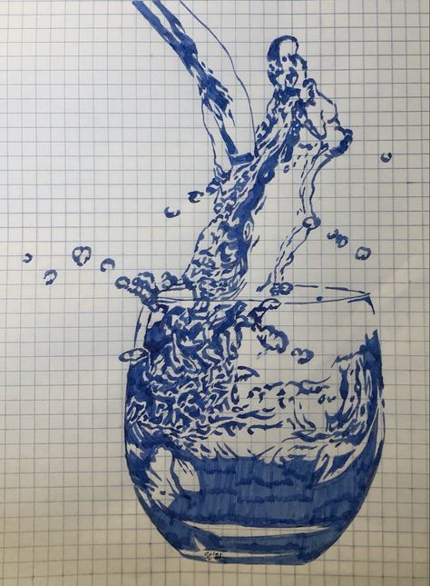 Ink drawing done with medium nib fountain pen Fountain Pen Art Drawing, Water Ink Drawing, Fountain Pen Drawing, Color Pencil Sketch, Blue Fountain, Pen Drawings, Pen Art Drawings, Ink Drawings, Water Design