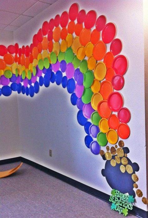 30 St. Patrick's Day Rainbow Decoration Ideas To Bring in the Colorful Vibes in your home - Hike n Dip Rainbow Decoration Ideas, Multicolor Furniture, Rainbow Decor Bedroom, Classroom Diy, Colorful Vibes, Diy Preschool, Rainbow Wall Decor, Wall Office, Rainbow Decor