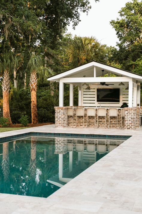 Is it summer yet? — Shoreline Construction Best Backyard Landscaping Ideas, Open Pool House, Southern Housewife, Pool Sheds, Country Pool, Country Backyard, Exterior Updates, Pool Oasis, Pool Gazebo