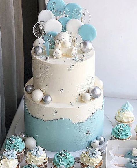 White Winter Cake, Winter Torte, Winter Cakes, Winter Wonderland Cake, Baby Boy Birthday Cake, Christmas Themed Cake, Baby First Birthday Cake, Christmas Cake Designs