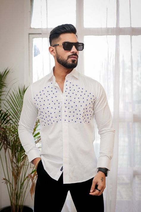 Moti Work, Mens Dress Shirts, Cotton Shirts For Men, Mens Dress, Designer Clothes For Men, Tee Dress, Mens Shirt Dress, Dress Shirts, Cocktail Party