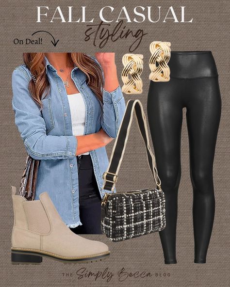 Simply Becca - Ohhh how I love this look! 😍 the jacket is... Women 40 Years Old Fashion, Simply Becca, Comfortable Fall Outfits, Errands Outfit, What To Wear Fall, Summer Outfits Women Over 40, Fun Clothes, Fashion Leggings, Jeans Outfits