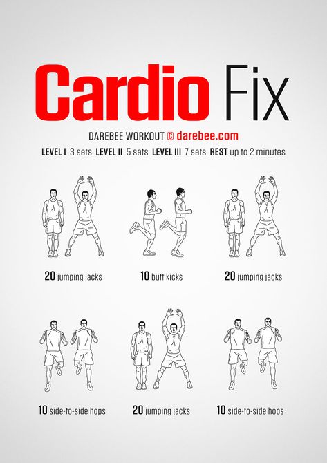 How to Cardio-Fix Your Body: The Ultimate Workout - Infographic Knee Friendly Cardio Workout, Workout Infographic, Darebee Workout, Beginner Cardio Workout, Ladder Workout, Beginners Cardio, Hiit Benefits, What Is Hiit, Isometric Exercises