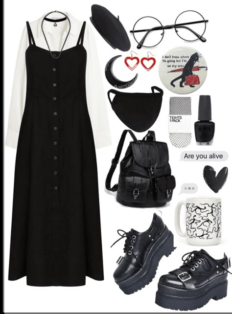 Dress With T Shirt Under, Casual Goth Aesthetic, Gothic Casual Outfits, Outfit Ideas For Office, Opi Nail Lacquer, Gothic Outfits, Outfit Shoplook, Alternative Outfits, Goth Outfits