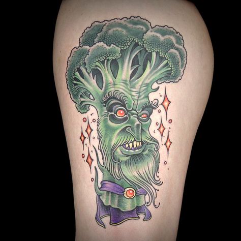 Broccoli Tattoo by Creepy Jason Broccoli Tattoo, Ink Master Tattoos, Tats Ideas, Paper Collage Art, New School Tattoo, Ink Master, Badass Tattoos, Japanese Geisha, Season 12