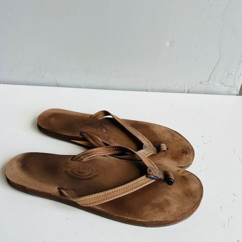 Rainbow Women's Brown Leather Flip Flops Slip On Sandals Size 7.5 Leather Flip Flops Womens, Shoes Wishlist, Brown Leather Flip Flops, Rainbow Flip Flops, Reef Flip Flops, Brown Flip Flops, Rainbow Shoes, Shoe Wishlist, Summer Tanning