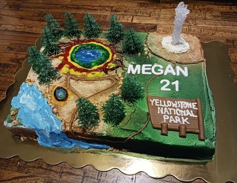 (20+) The Cake Lady - Yellowstone National Park themed cake featuring... | Facebook Yellowstone Cake, National Park Cake, National Park Birthday Party, National Park Birthday, Yellowstone Party, Park Birthday Party, Birthday Party At Park, Grand Prismatic, Park Birthday