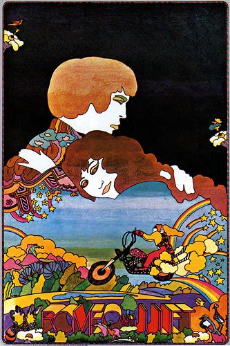 Romeo And Juliet Poster, Peter Max Art, Art Hippie, Art Et Illustration, Art Pop, Hippie Art, Romeo And Juliet, Mellow Yellow, Comic Artist