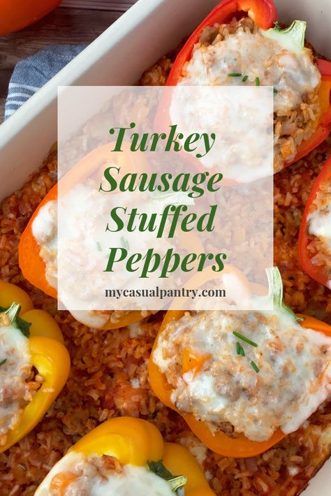 Sausage Stuffed Peppers, Bell Peppers Stuffed, Sausage Marinara, Sausage Rice, Rice Stuffing, Sweet Peppers, Sausage And Peppers, Turkey Sausage, Saute Onions