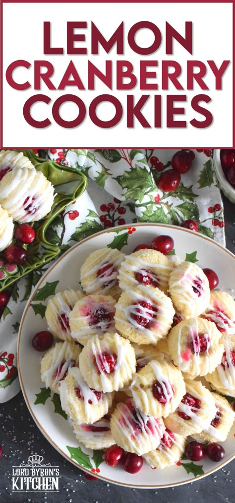 These mini, bite-sized Lemon Cranberry Cookies are prepared with a lightly sweetened vanilla cookie dough and topped with a sugary, sweet glaze. Don't worry - the tartness of both the lemon and the cranberry can easily stand up to the sweetness! #lemoncranberry #cranberry #cranberries #cookies Lemon Cranberry Cookies, Fast Food Hacks, Lemon Cranberry, Cranberry Cookies Recipes, Christmas Baking Cookies, Sweet Glaze, Christmas Baking Recipes, Cranberry Cookies, Oreo Dessert