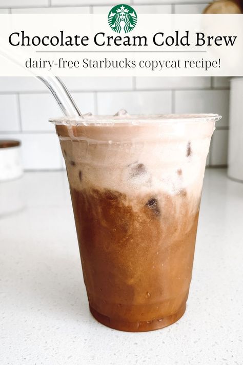 Dairy Free Coffee Drinks, Starbucks Chocolate Cream Cold Foam, How To Make Dairy Free Cold Foam, Vegan Sweet Cream Cold Foam, Dairy Free Sweet Cream Cold Foam, Dairy Free Cold Foam Recipe, Non Dairy Cold Foam, Dairy Free Cold Foam, Vegan Cold Foam