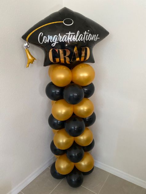 Graduation | Graduation Party | Graduation Cap | Class of 2023 | You did it Grad | Graduation Balloons Ballon Column, Graduation Activities, Gold Graduation Decorations, Black And Gold Party Decorations, Graduation Party Backdrops, Simple Stage Decorations, Senior Graduation Party, Gold Graduation Party, Black And Gold Balloons