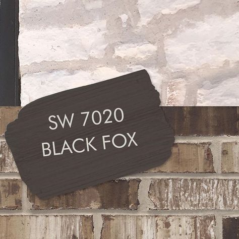 Ashten Bryant on Instagram: “I’m going with a nice pop of contrast with our trim color!! Sherwin Williams Black Fox! 🦊 The front of our house will be white stucco and…” Sw Black Fox Paint Exterior, Sherwin Williams Black Fox Exterior, Black Fox Sherwin Williams Exterior, Black Fox Sherwin Williams, Sherwin Williams Black, Grey Interior Paint, Energy Colors, Zyla Colors, Exterior Color Palette